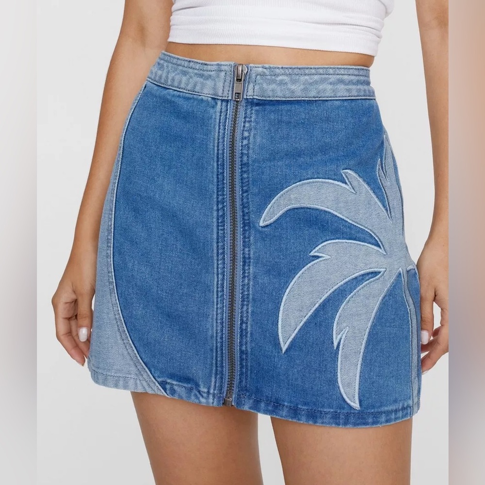 Nasty Gal Palm Cutwork Denim Skirt